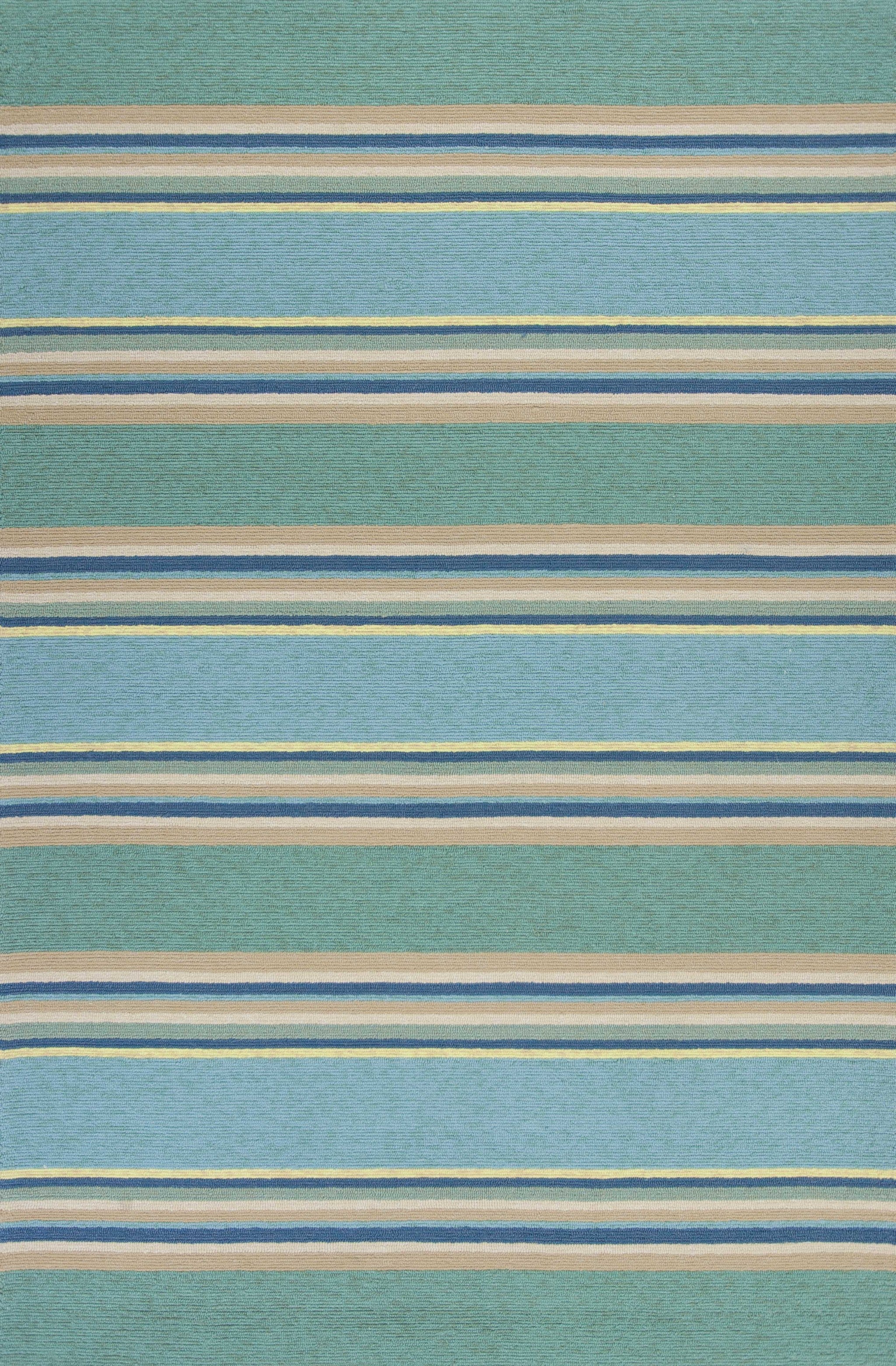 8' X 10' Blue Striped Handmade Indoor Outdoor Area Rug-Outdoor Rugs-DECOROLALA