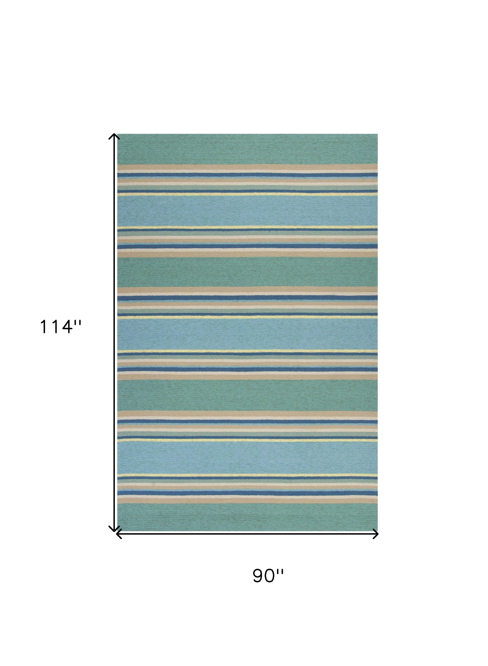 8' X 10' Blue Striped Handmade Indoor Outdoor Area Rug-Outdoor Rugs-DECOROLALA