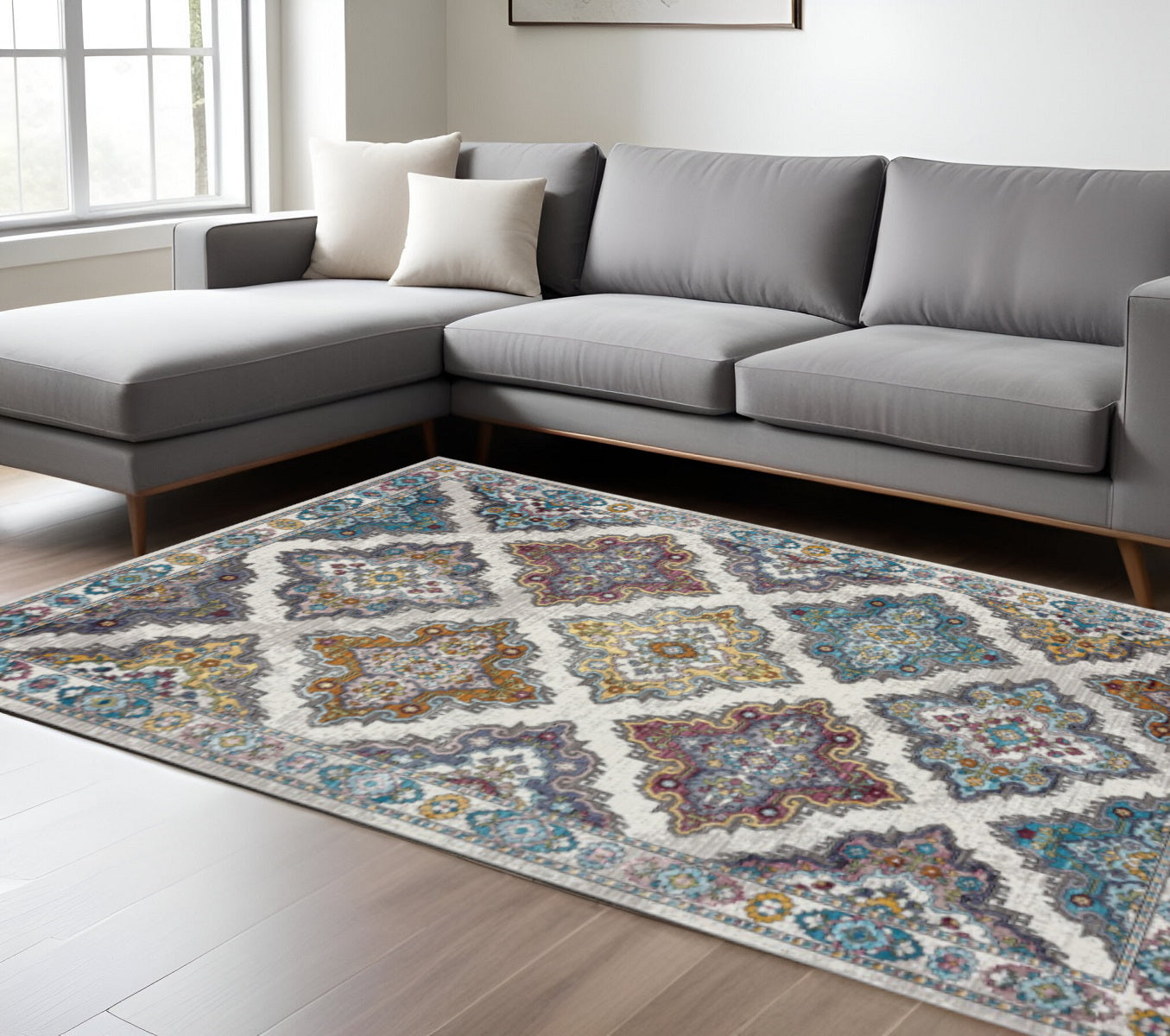 8' X 10' Blue Traditional Floral Motifs Area Rug-Area Rugs-DECOROLALA