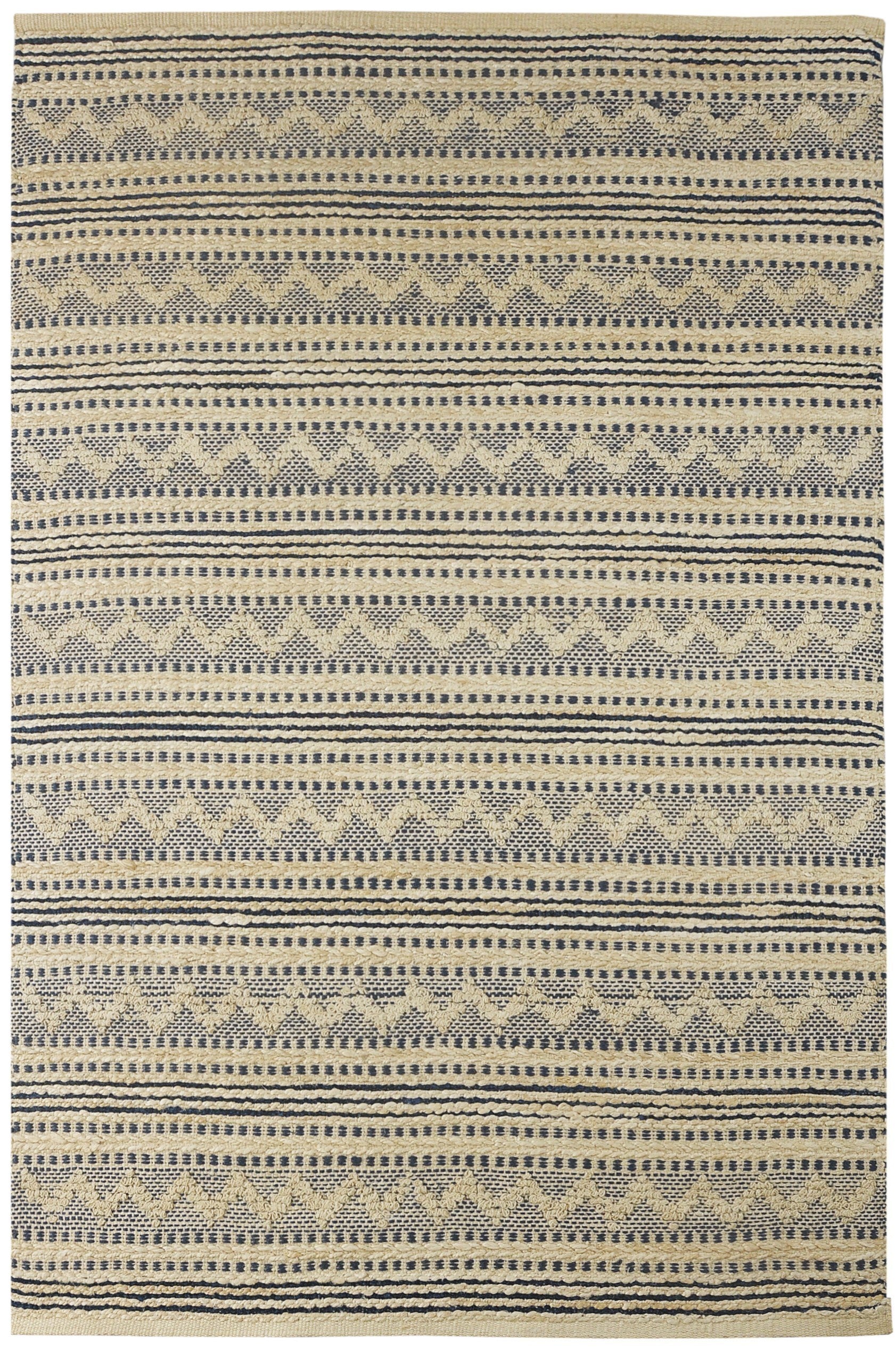 8' X 10' Blue and Beige Chevron Striped Area Rug-Area Rugs-DECOROLALA