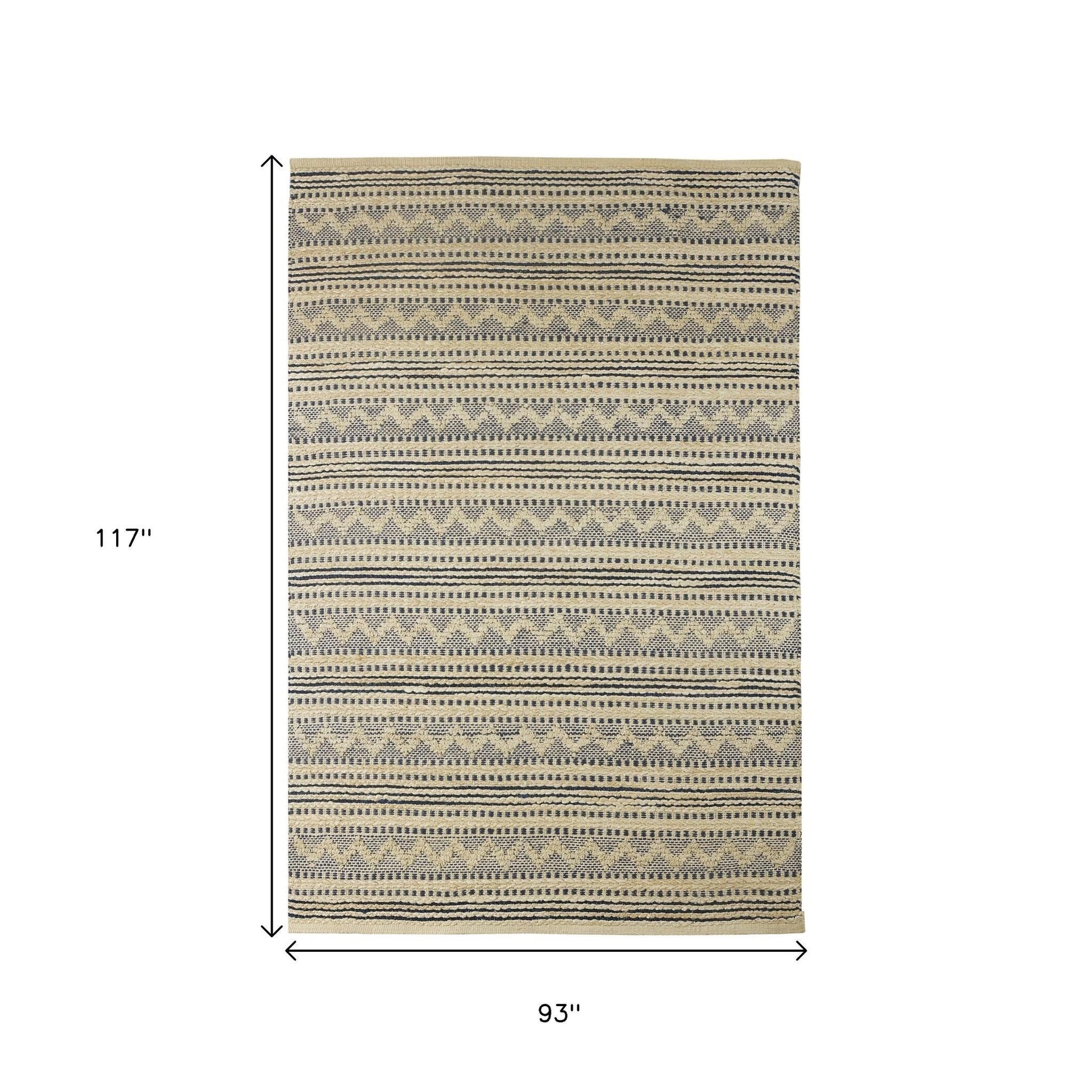 8' X 10' Blue and Beige Chevron Striped Area Rug-Area Rugs-DECOROLALA