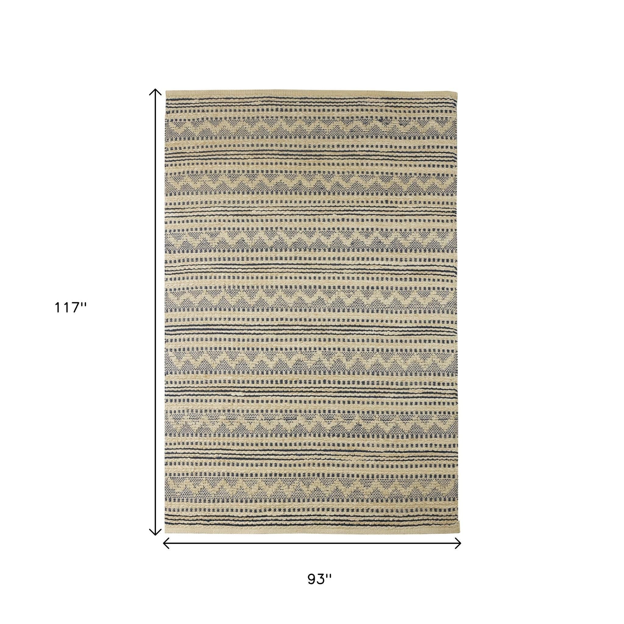 8' X 10' Blue and Beige Chevron Striped Area Rug-Area Rugs-DECOROLALA