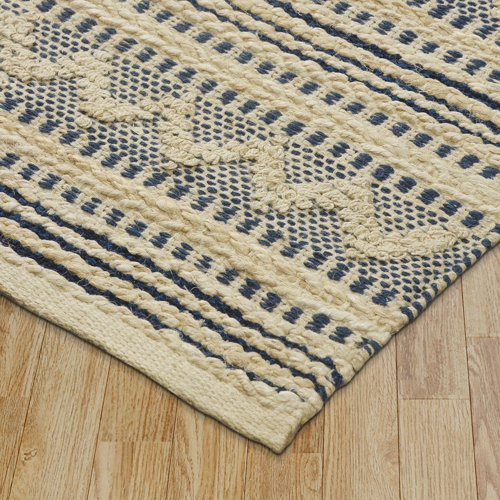 8' X 10' Blue and Beige Chevron Striped Area Rug-Area Rugs-DECOROLALA