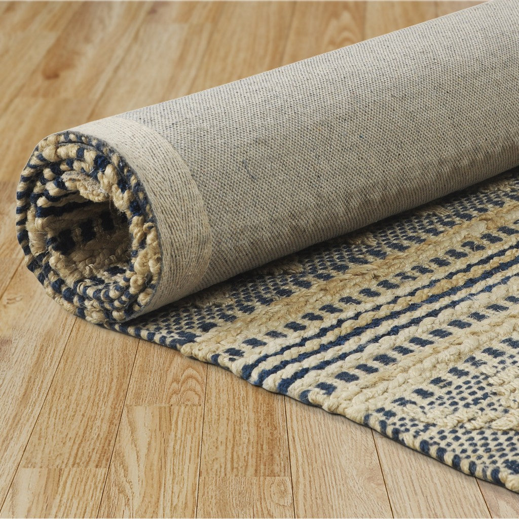 8' X 10' Blue and Beige Chevron Striped Area Rug-Area Rugs-DECOROLALA