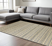 8' X 10' Blue and Beige Chevron Striped Area Rug-Area Rugs-DECOROLALA