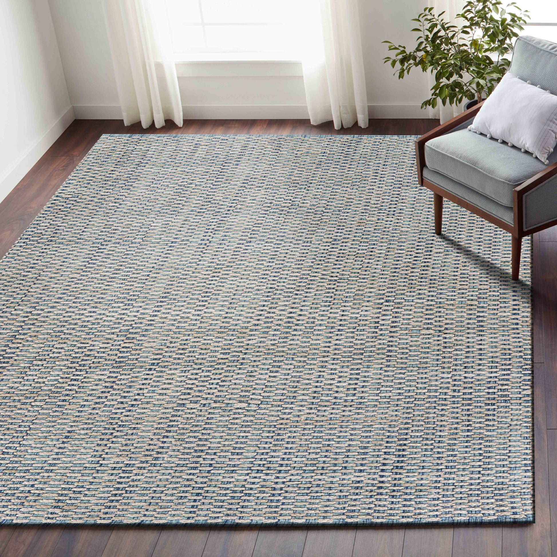 8' X 10' Blue and Beige Toned Area Rug-Area Rugs-DECOROLALA