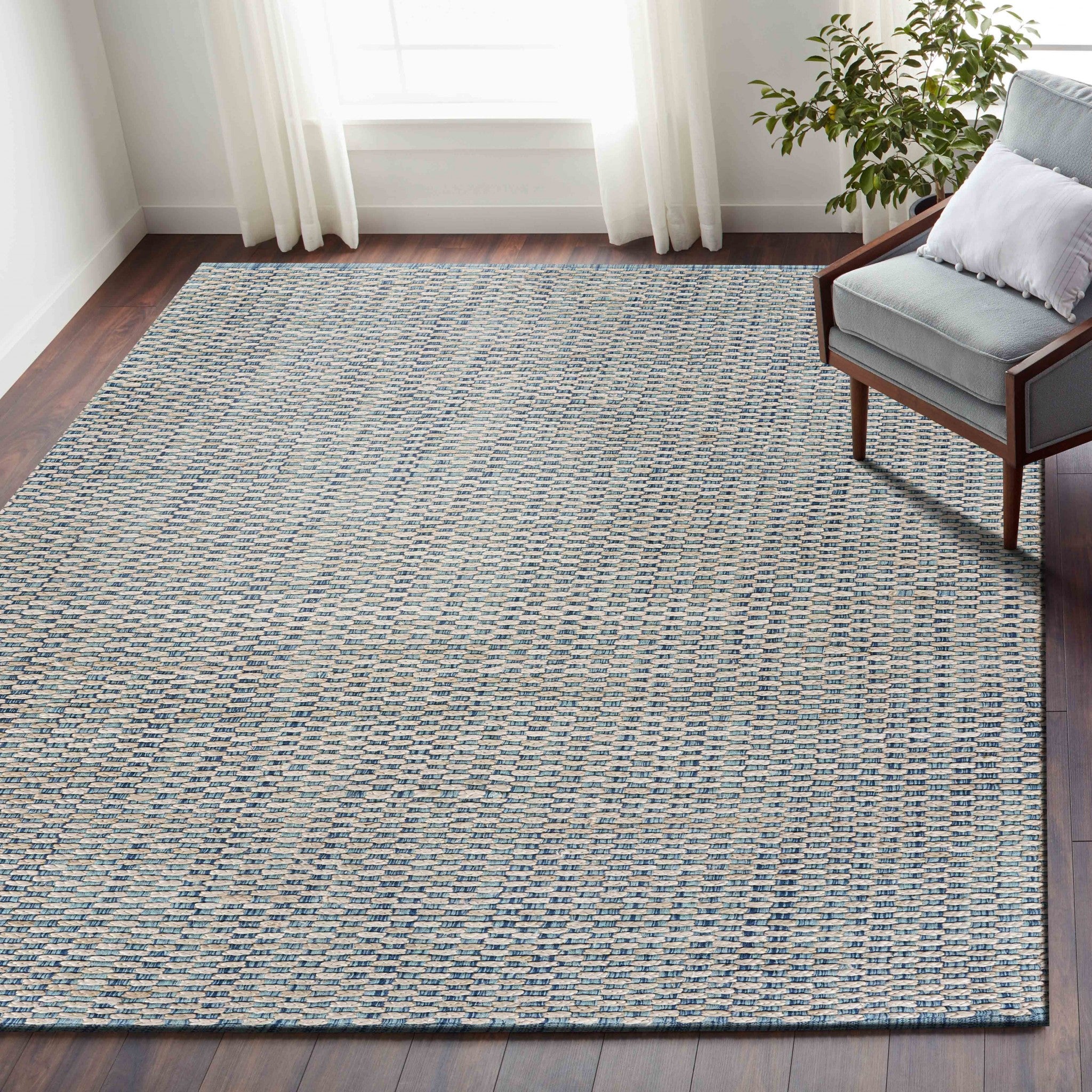 8' X 10' Blue and Beige Toned Area Rug-Area Rugs-DECOROLALA