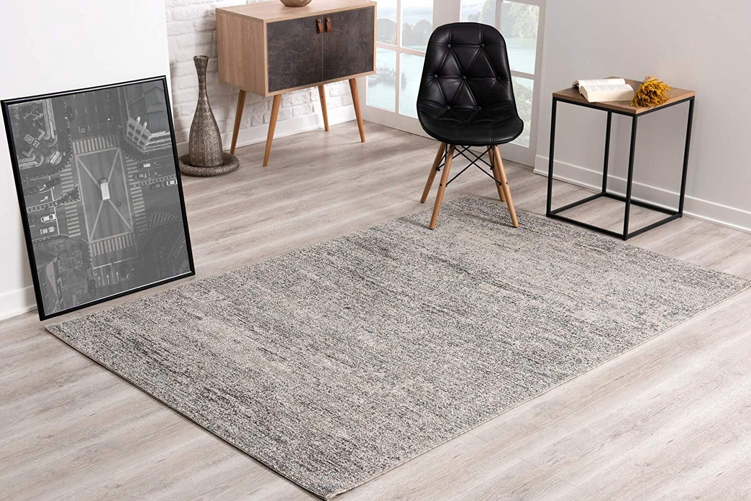 8' X 10' Blue and Gray Abstract Area Rug-Area Rugs-DECOROLALA