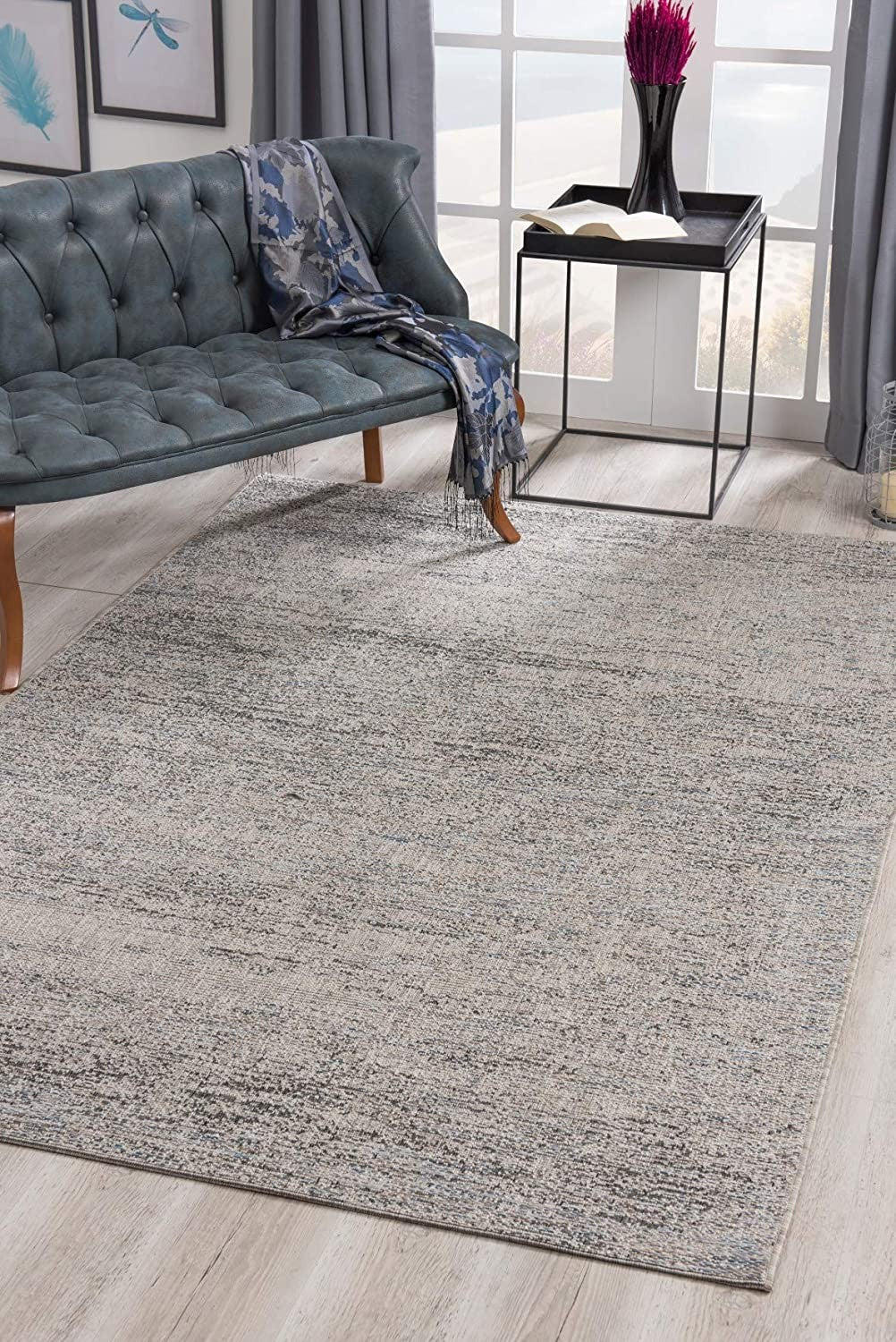 8' X 10' Blue and Gray Abstract Area Rug-Area Rugs-DECOROLALA