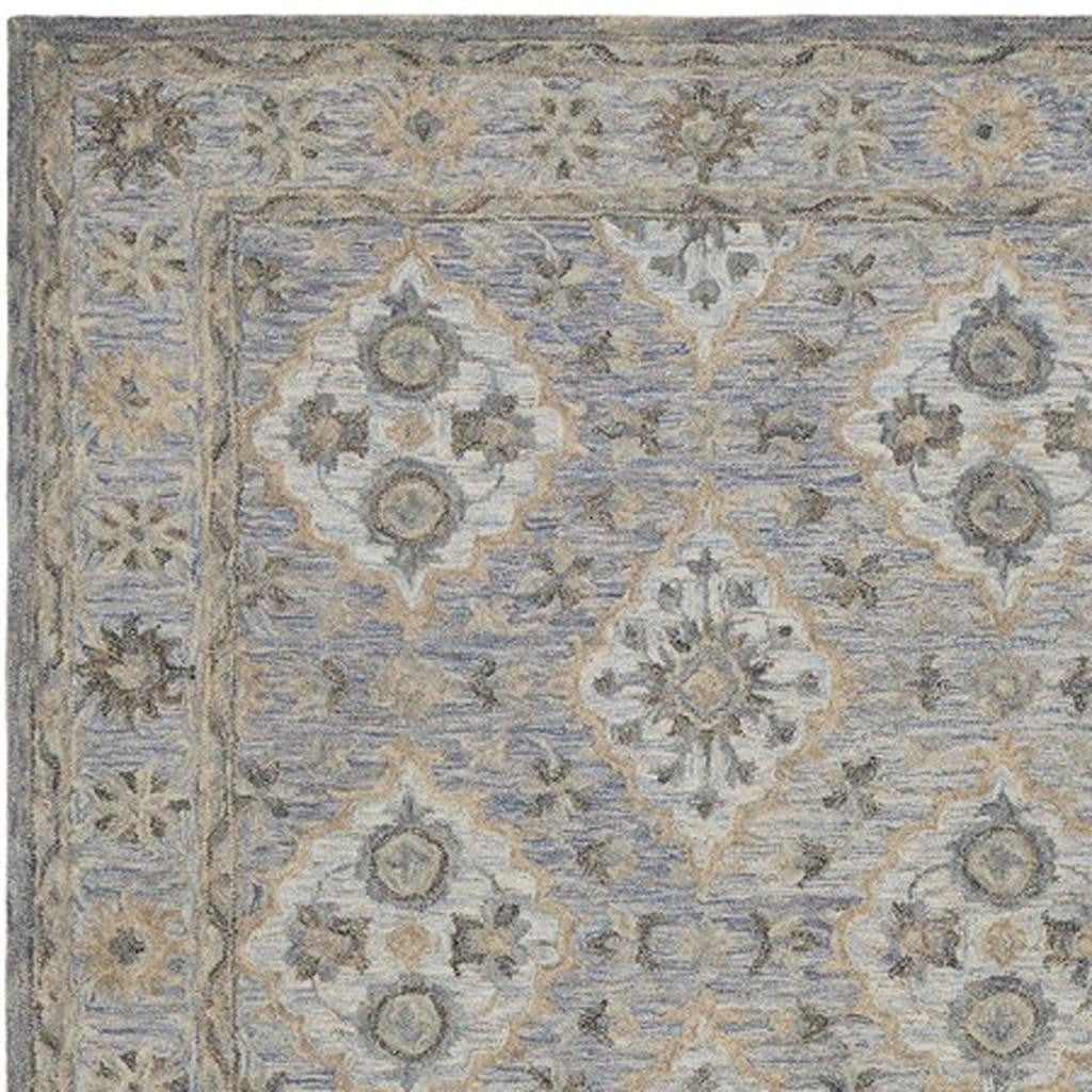 8' X 10' Blue and Tan Traditional Area Rug-Area Rugs-DECOROLALA