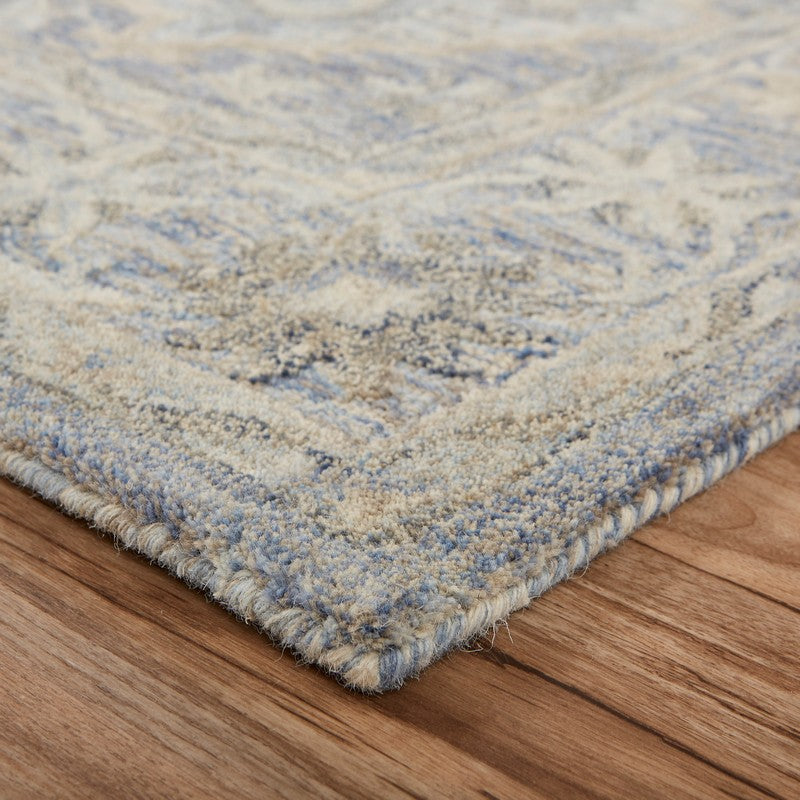 8' X 10' Blue and Tan Traditional Area Rug-Area Rugs-DECOROLALA