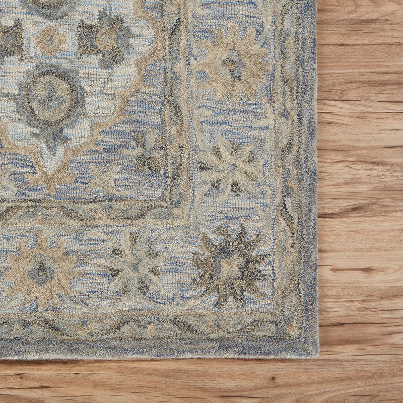 8' X 10' Blue and Tan Traditional Area Rug-Area Rugs-DECOROLALA