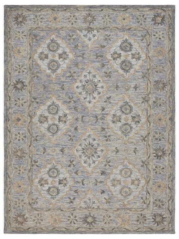 8' X 10' Blue and Tan Traditional Area Rug-Area Rugs-DECOROLALA