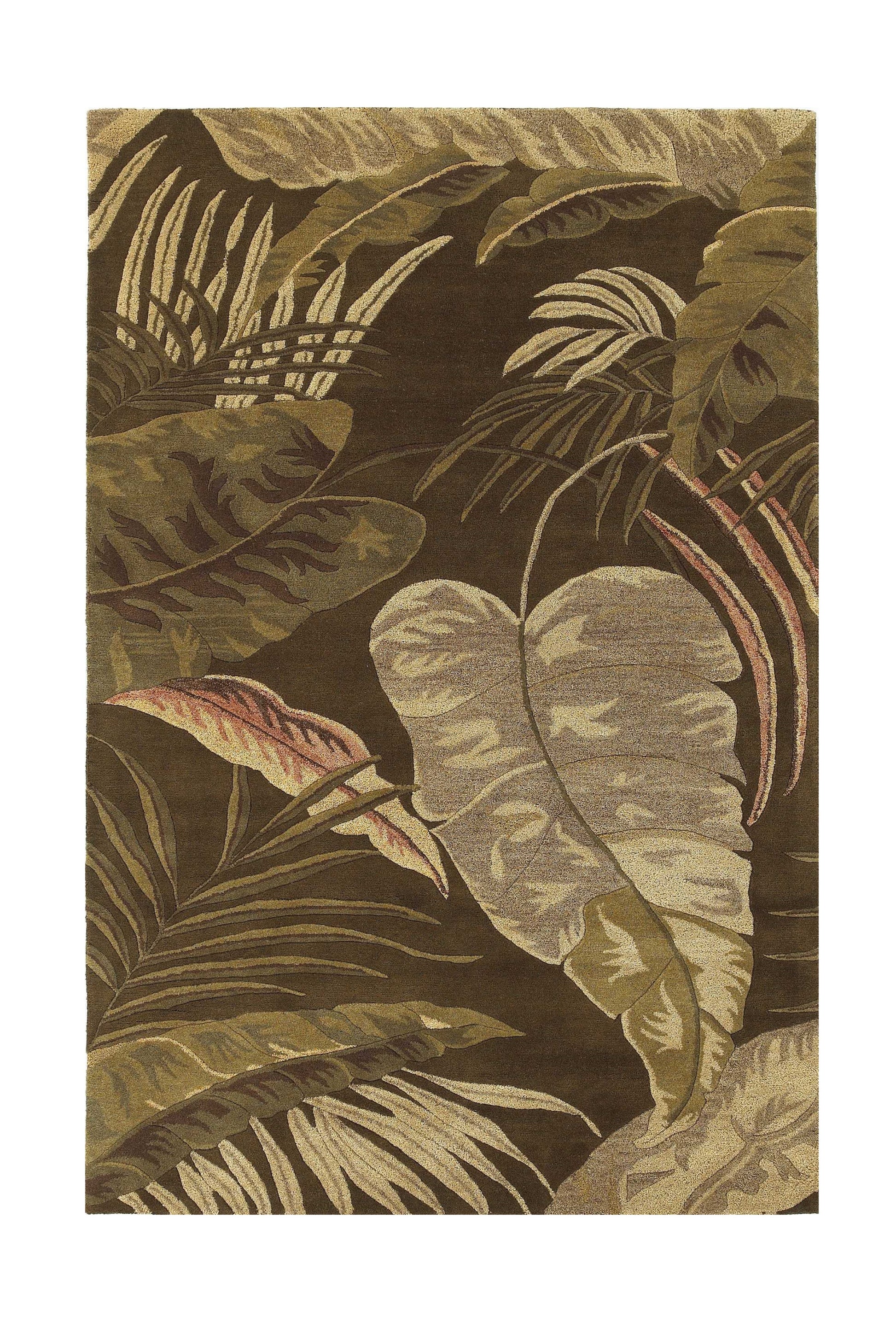 8' X 10' Brown And Beige Wool Botanical Leaves Hand Tufted Area Rug-Area Rugs-DECOROLALA