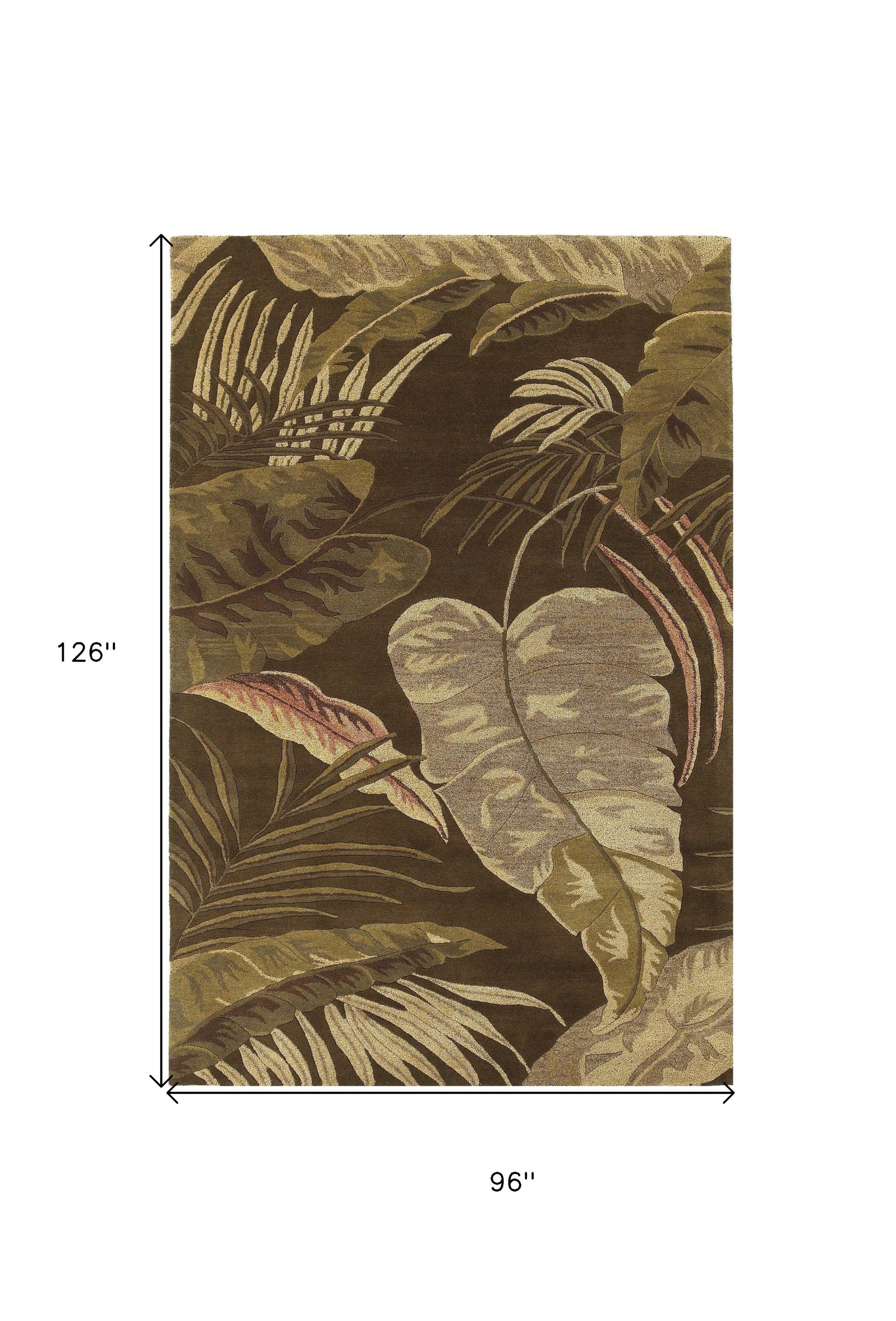 8' X 10' Brown And Beige Wool Botanical Leaves Hand Tufted Area Rug-Area Rugs-DECOROLALA
