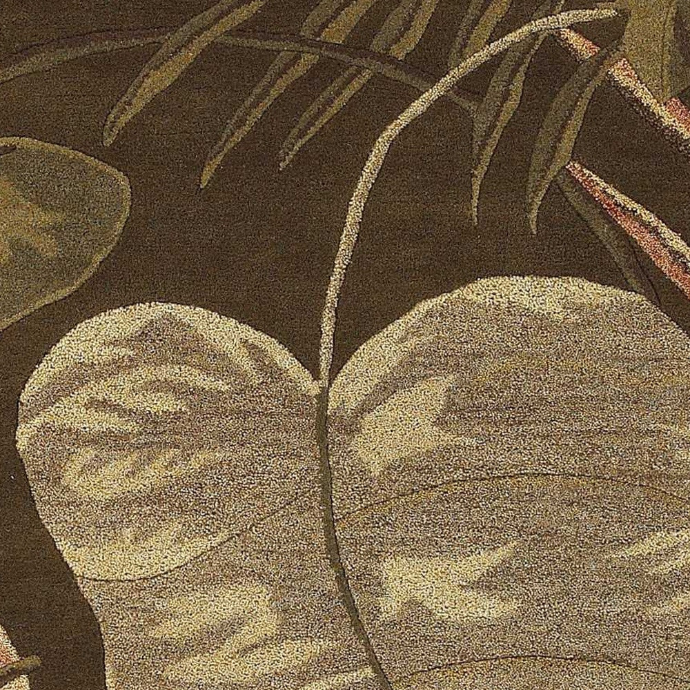 8' X 10' Brown And Beige Wool Botanical Leaves Hand Tufted Area Rug-Area Rugs-DECOROLALA