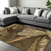8' X 10' Brown And Beige Wool Botanical Leaves Hand Tufted Area Rug-Area Rugs-DECOROLALA