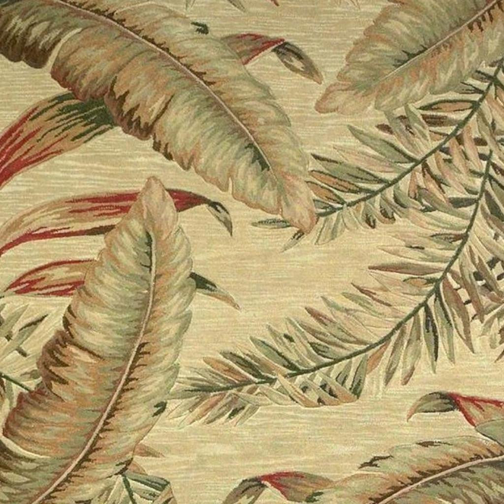 8' X 10' Brown Green And Red Wool Tropical Botanical Hand Tufted Area Rug-Area Rugs-DECOROLALA