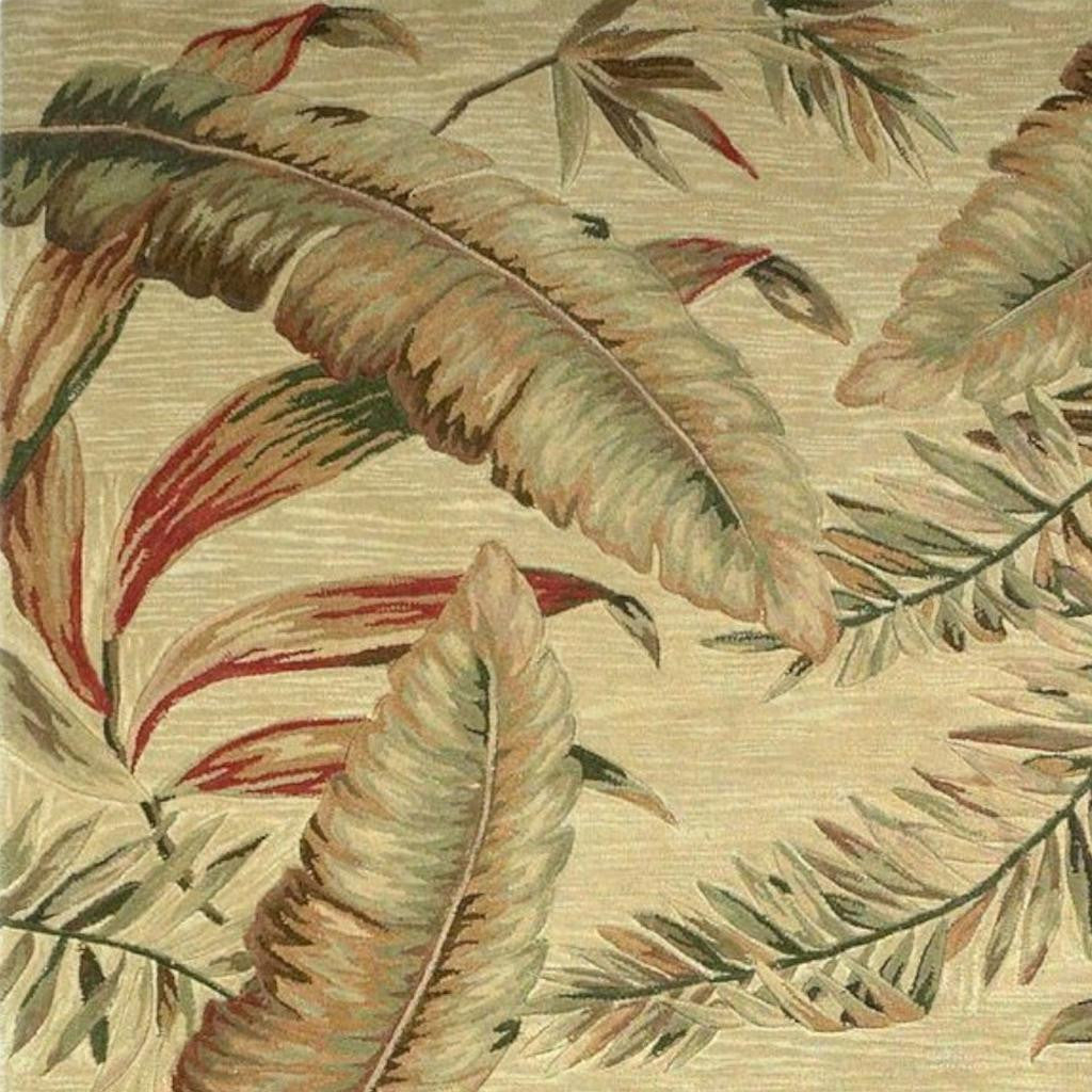 8' X 10' Brown Green And Red Wool Tropical Botanical Hand Tufted Area Rug-Area Rugs-DECOROLALA