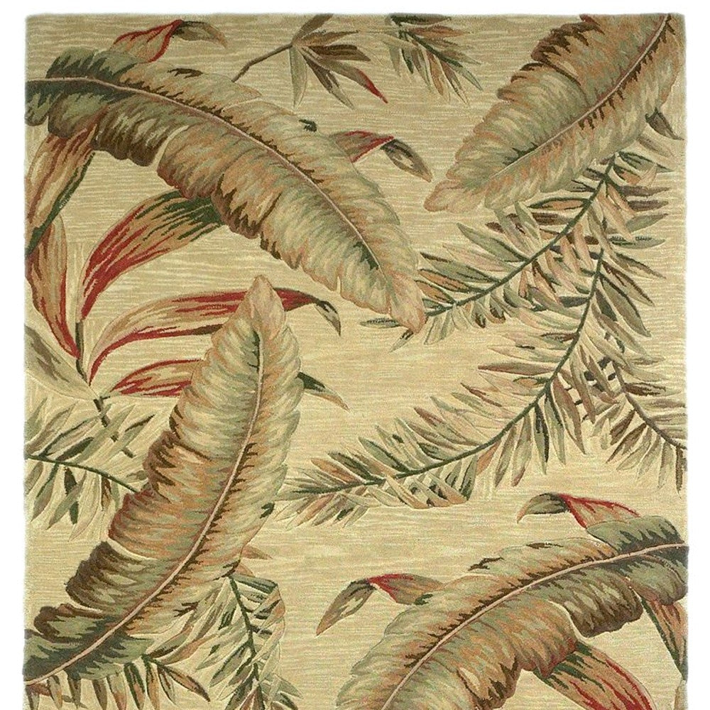 8' X 10' Brown Green And Red Wool Tropical Botanical Hand Tufted Area Rug-Area Rugs-DECOROLALA