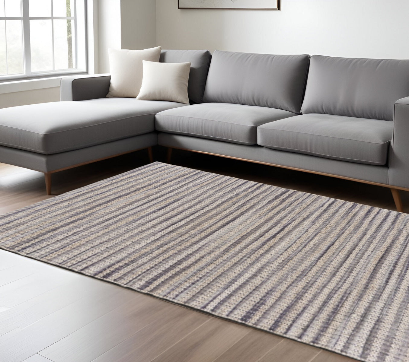 8' X 10' Brown and Gray Striped Area Rug-Area Rugs-DECOROLALA