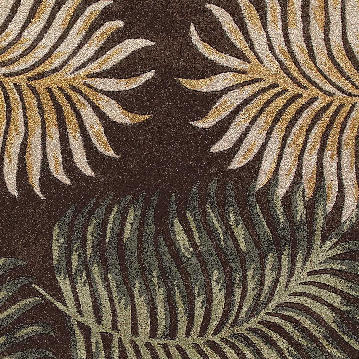 8' X 10' Espresso Beige And Green Wool Botanical Leaves Hand Tufted Area Rug-Area Rugs-DECOROLALA