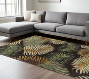 8' X 10' Espresso Beige And Green Wool Botanical Leaves Hand Tufted Area Rug-Area Rugs-DECOROLALA