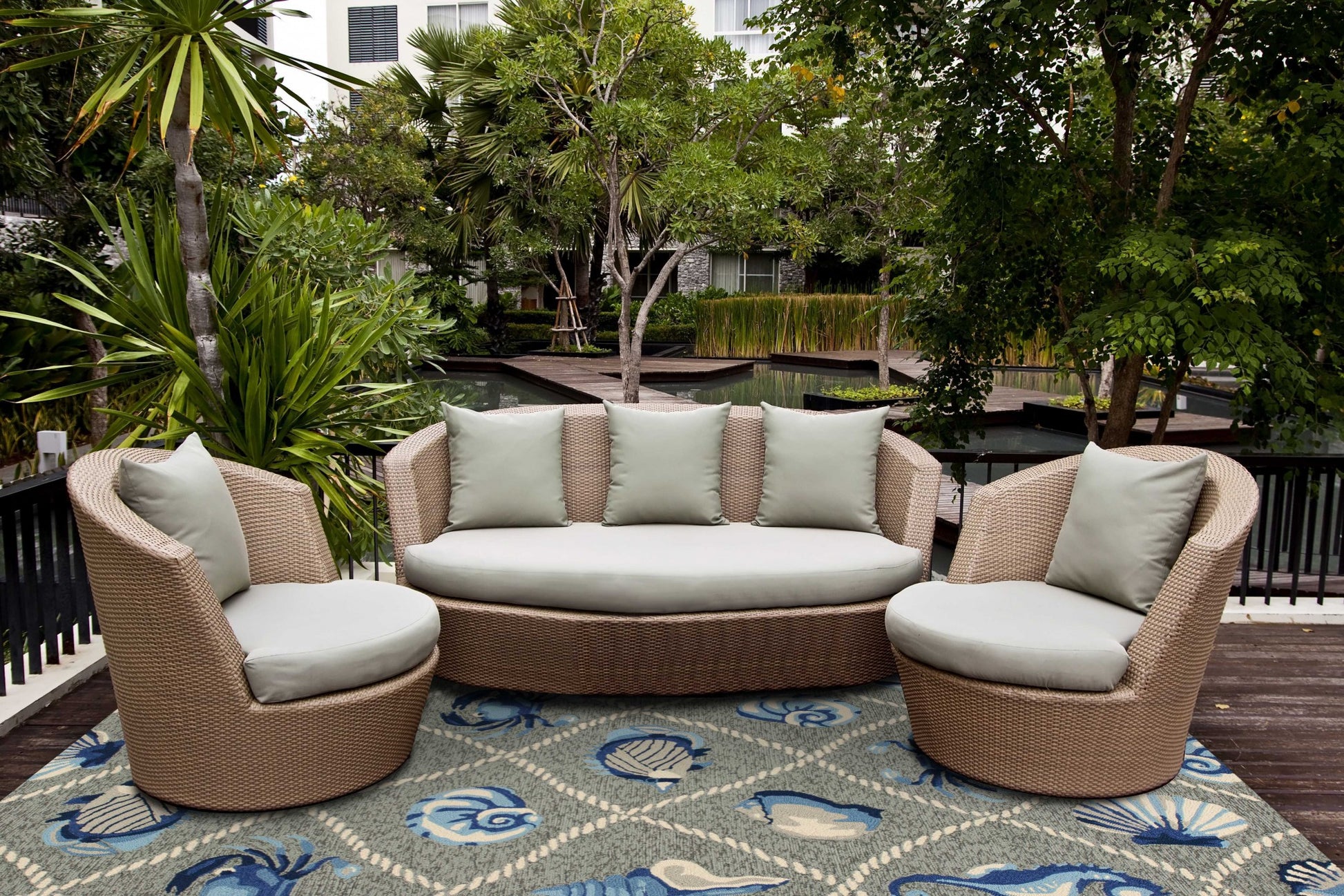 8' X 10' Gray Abstract Indoor Outdoor Area Rug-Outdoor Rugs-DECOROLALA