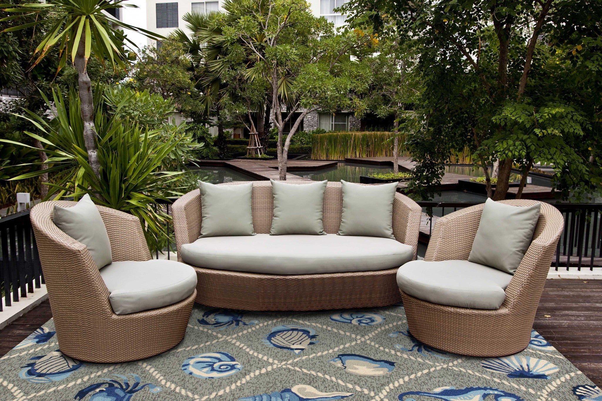 8' X 10' Gray Abstract Indoor Outdoor Area Rug-Outdoor Rugs-DECOROLALA