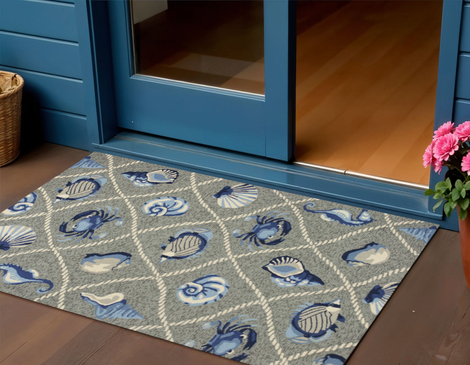 8' X 10' Gray Abstract Indoor Outdoor Area Rug-Outdoor Rugs-DECOROLALA