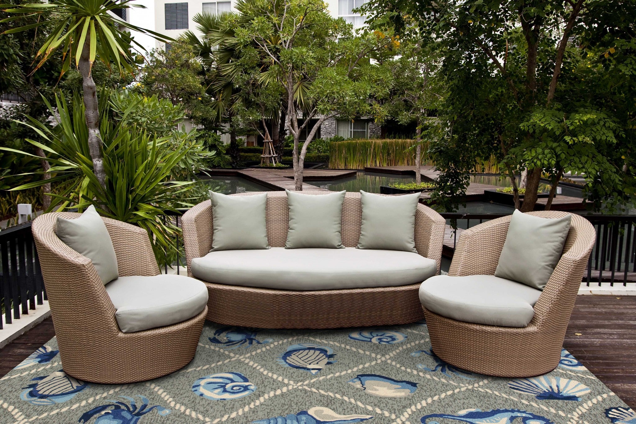 8' X 10' Gray Abstract Indoor Outdoor Area Rug-Outdoor Rugs-DECOROLALA