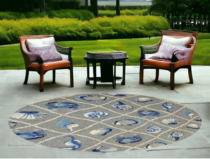 8' X 10' Gray Abstract Indoor Outdoor Area Rug-Outdoor Rugs-DECOROLALA
