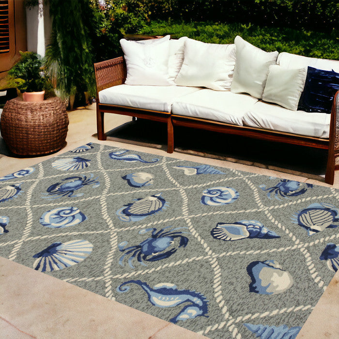8' X 10' Gray Abstract Indoor Outdoor Area Rug-Outdoor Rugs-DECOROLALA