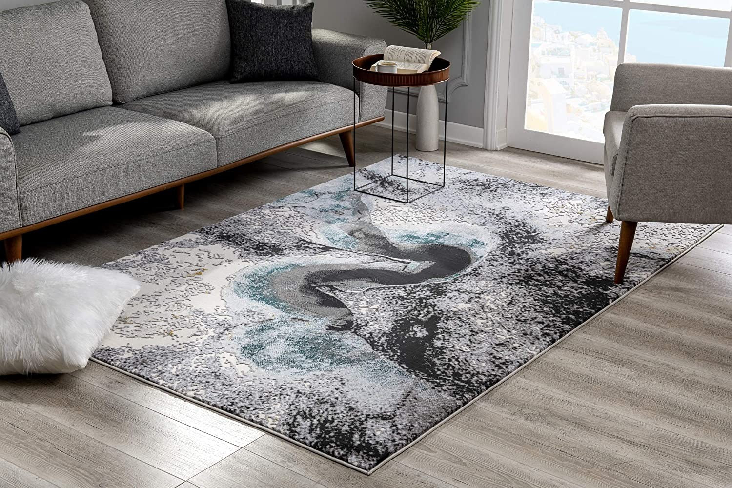 8' X 10' Gray Abstract Power Loom Area Rug-Area Rugs-DECOROLALA