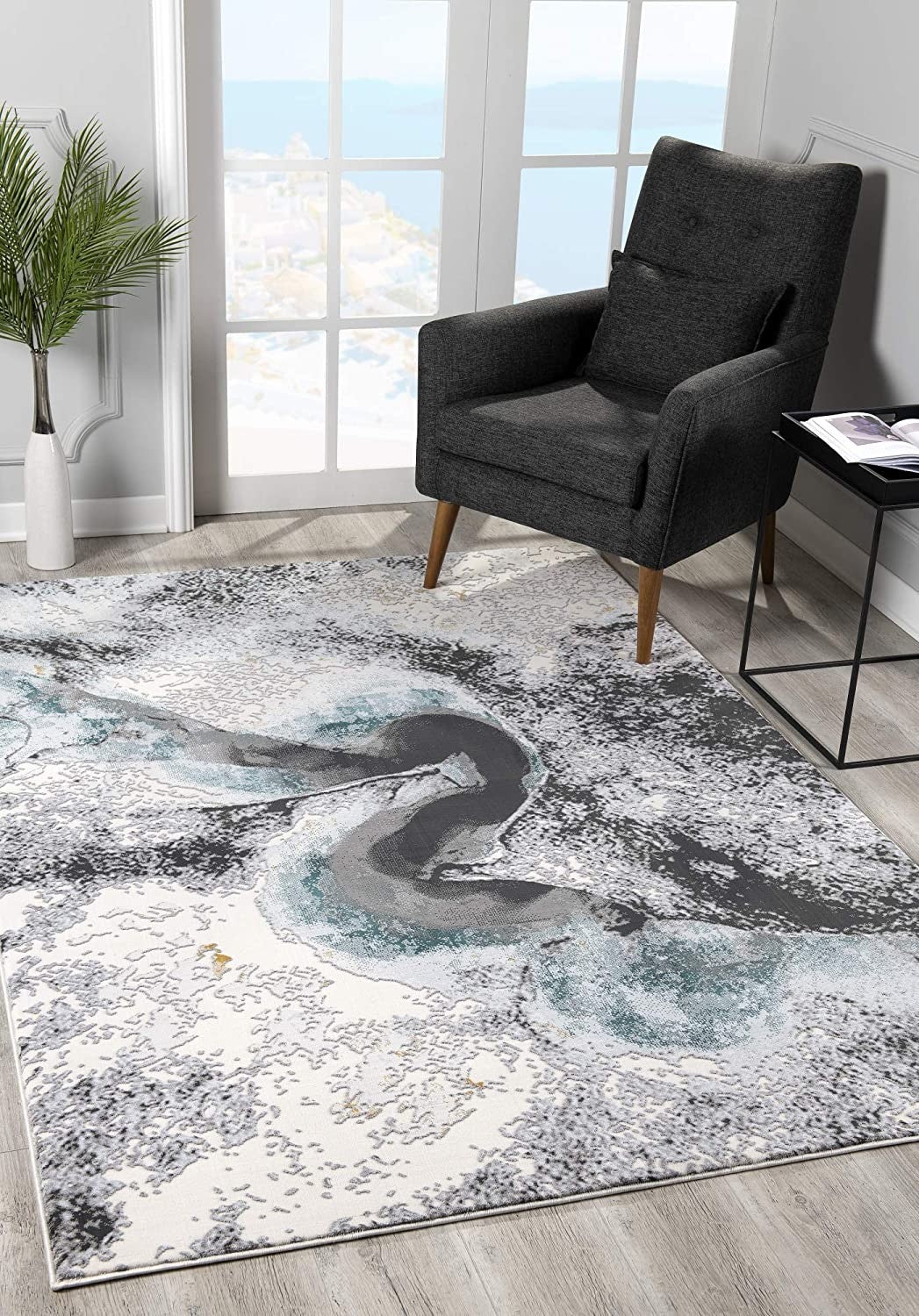 8' X 10' Gray Abstract Power Loom Area Rug-Area Rugs-DECOROLALA