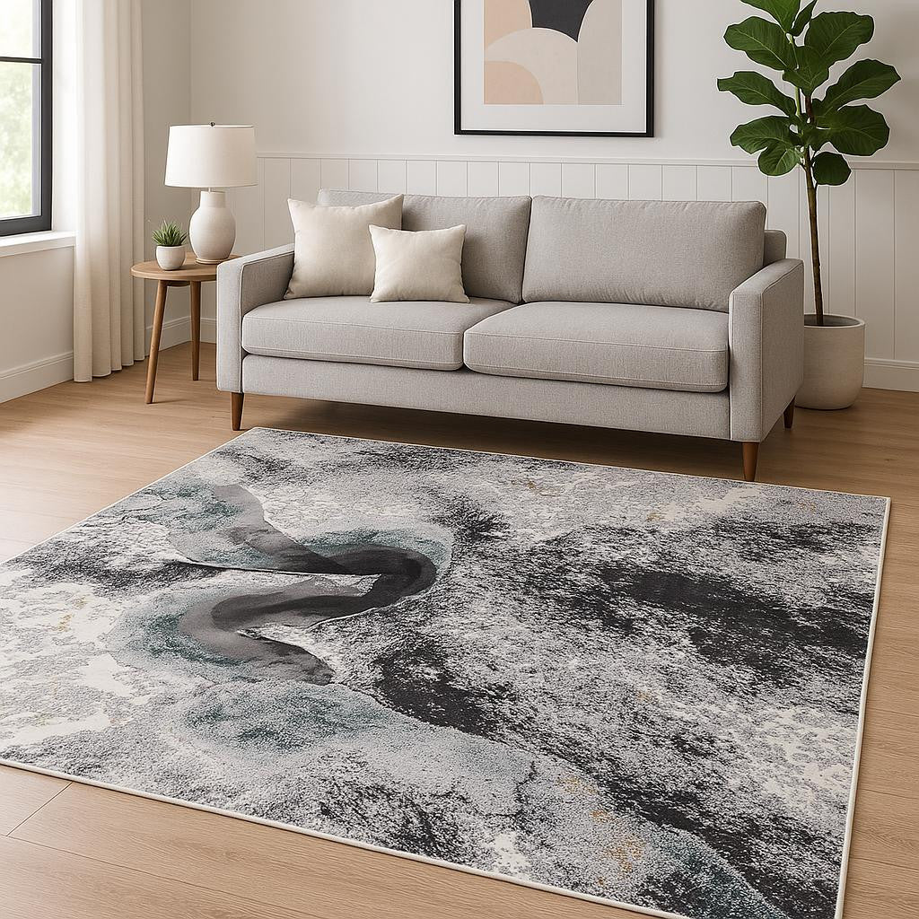 8' X 10' Gray Abstract Power Loom Area Rug-Area Rugs-DECOROLALA
