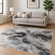 8' X 10' Gray Abstract Power Loom Area Rug-Area Rugs-DECOROLALA