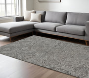 8' X 10' Gray And Dark Gray Wool Abstract Hand Tufted Area Rug-Area Rugs-DECOROLALA