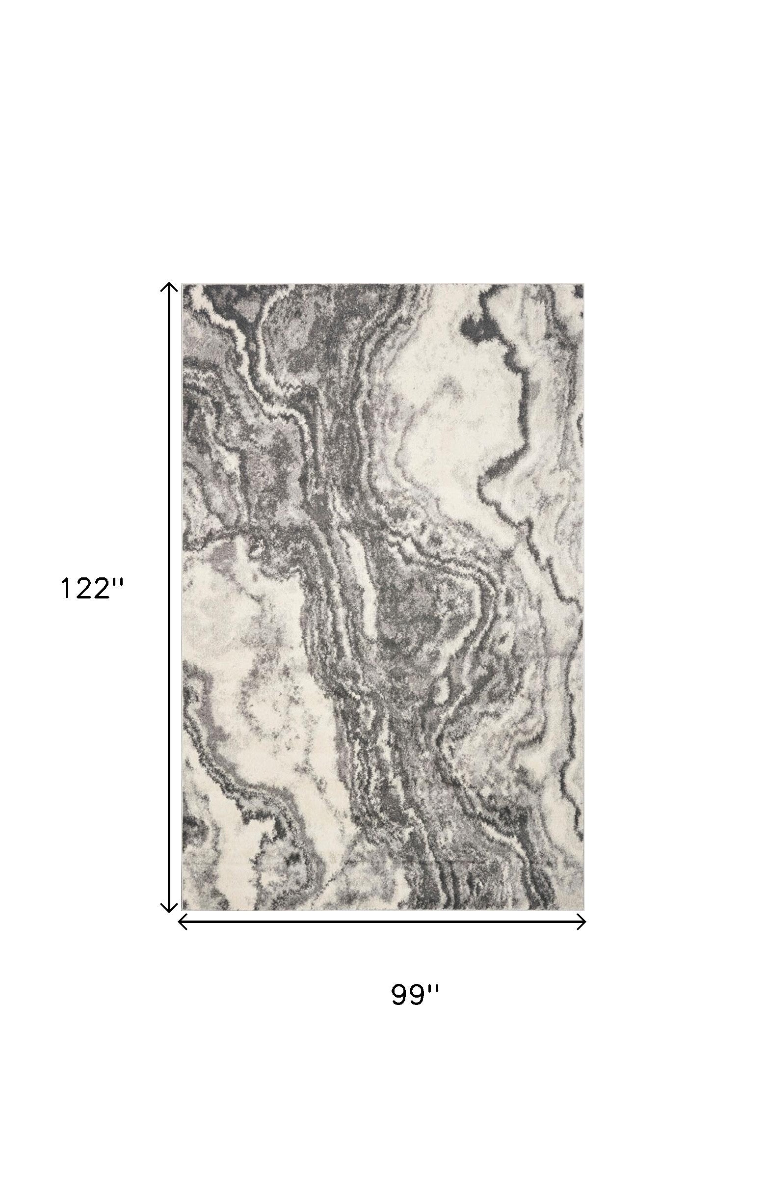 8' X 10' Gray And Ivory Abstract Area Rug-Area Rugs-DECOROLALA