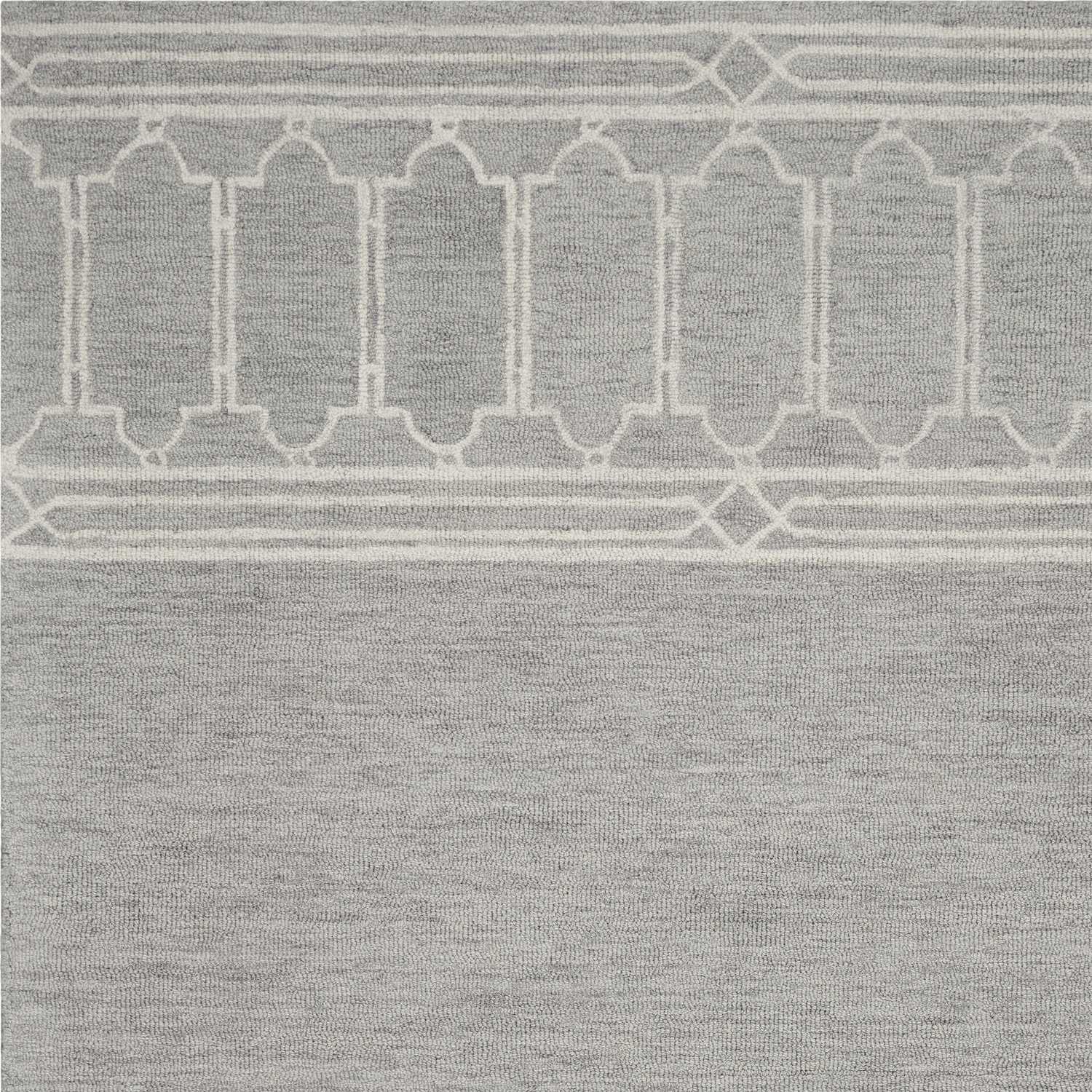 8' X 10' Gray And Ivory Wool Geometric Hand Tufted Area Rug-Area Rugs-DECOROLALA