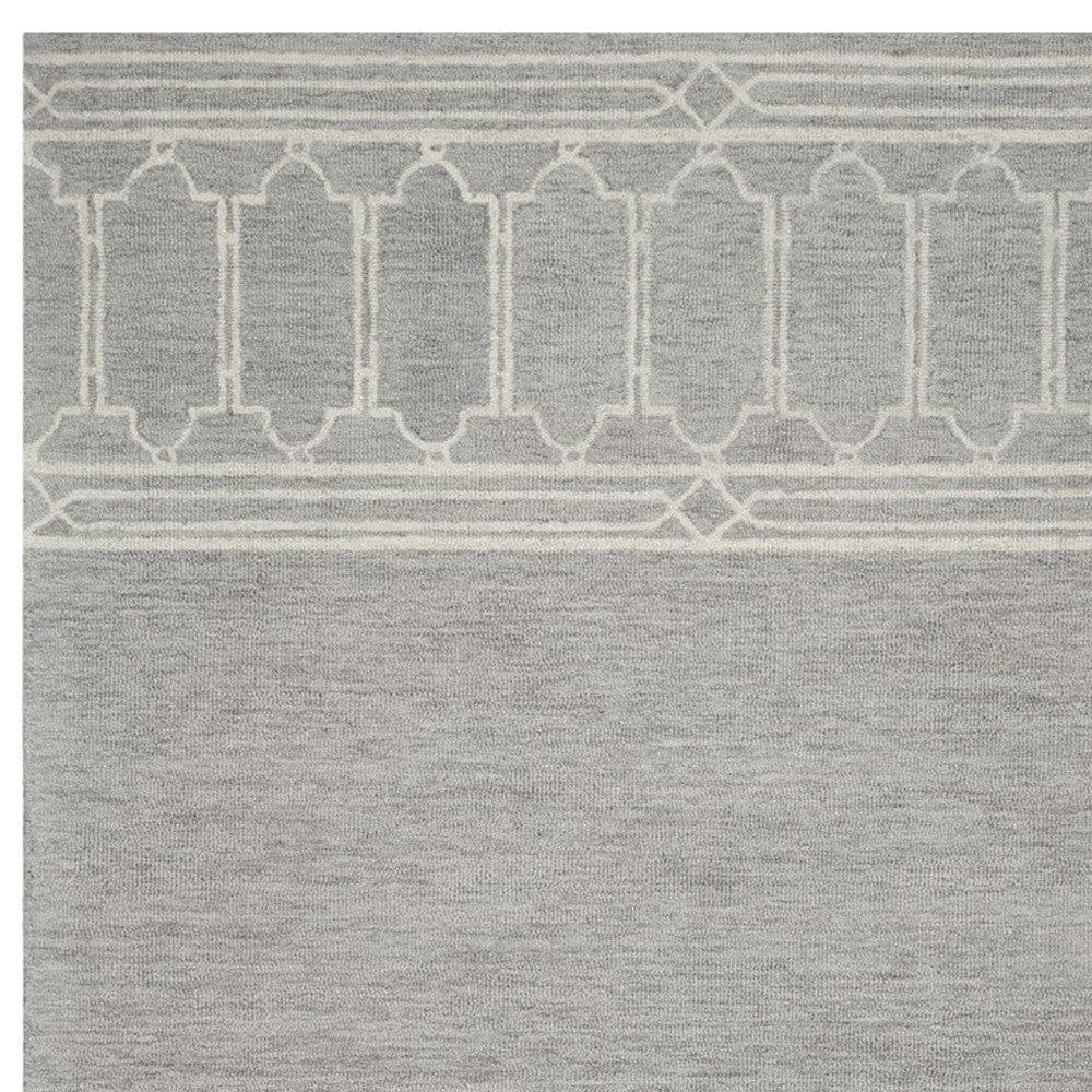 8' X 10' Gray And Ivory Wool Geometric Hand Tufted Area Rug-Area Rugs-DECOROLALA