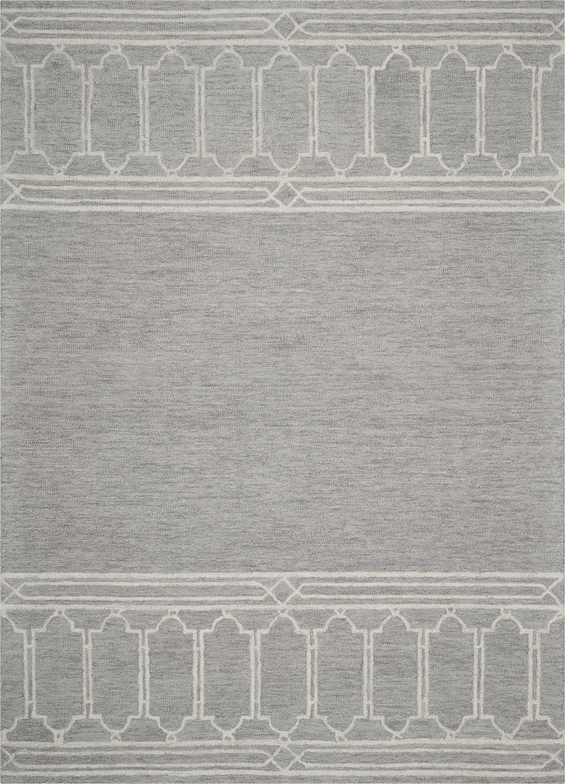 8' X 10' Gray And Ivory Wool Geometric Hand Tufted Area Rug-Area Rugs-DECOROLALA