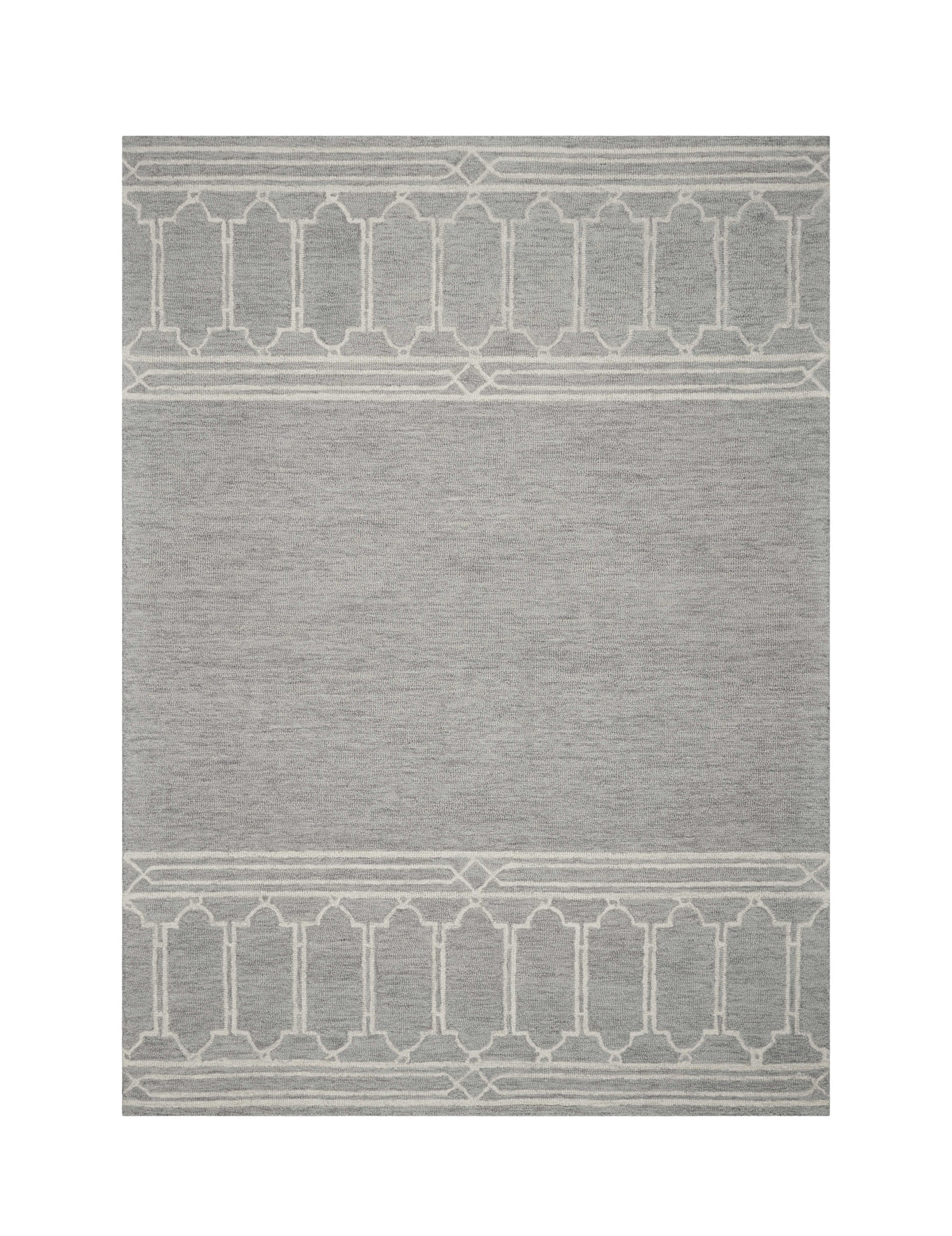 8' X 10' Gray And Ivory Wool Geometric Hand Tufted Area Rug-Area Rugs-DECOROLALA