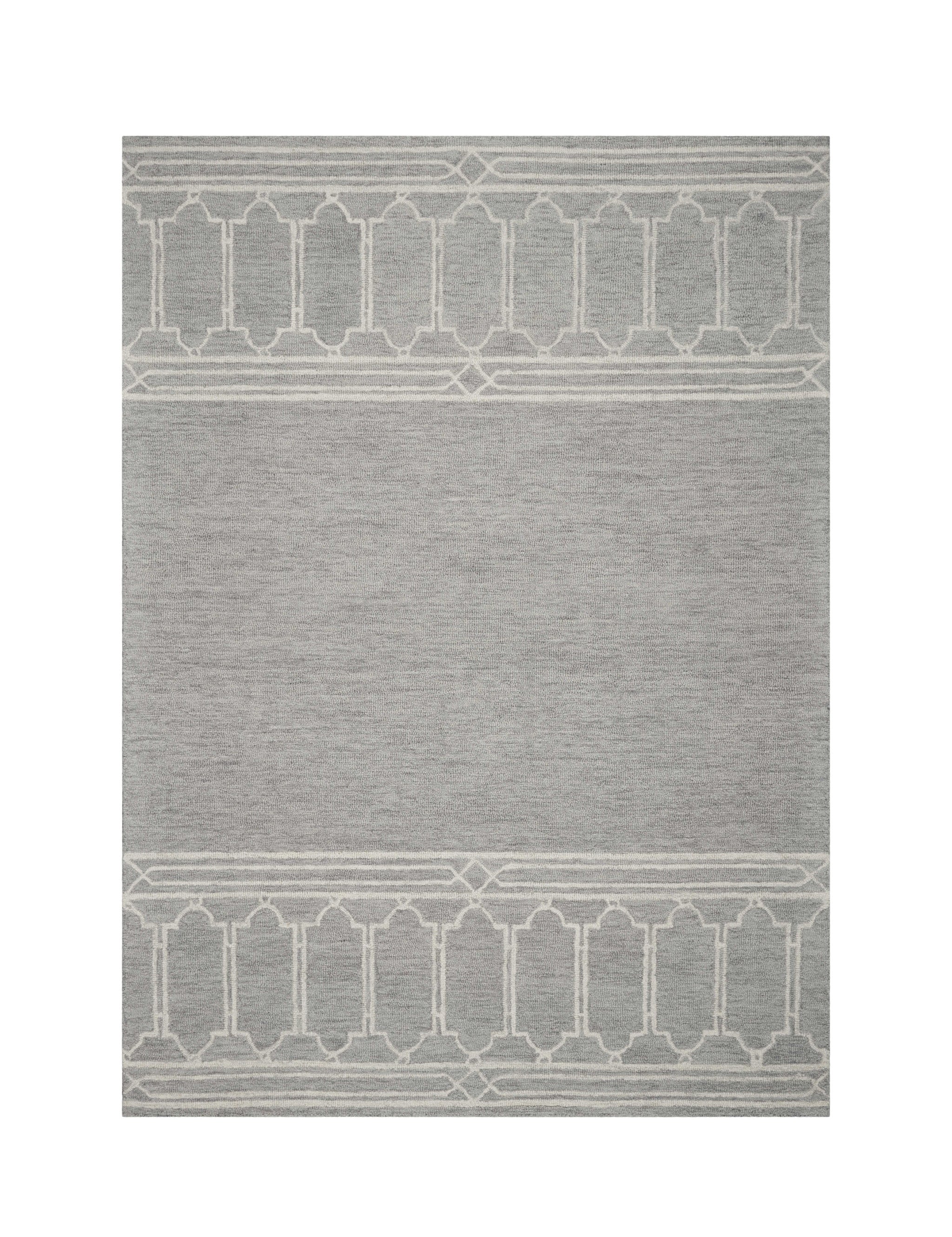 8' X 10' Gray And Ivory Wool Geometric Hand Tufted Area Rug-Area Rugs-DECOROLALA