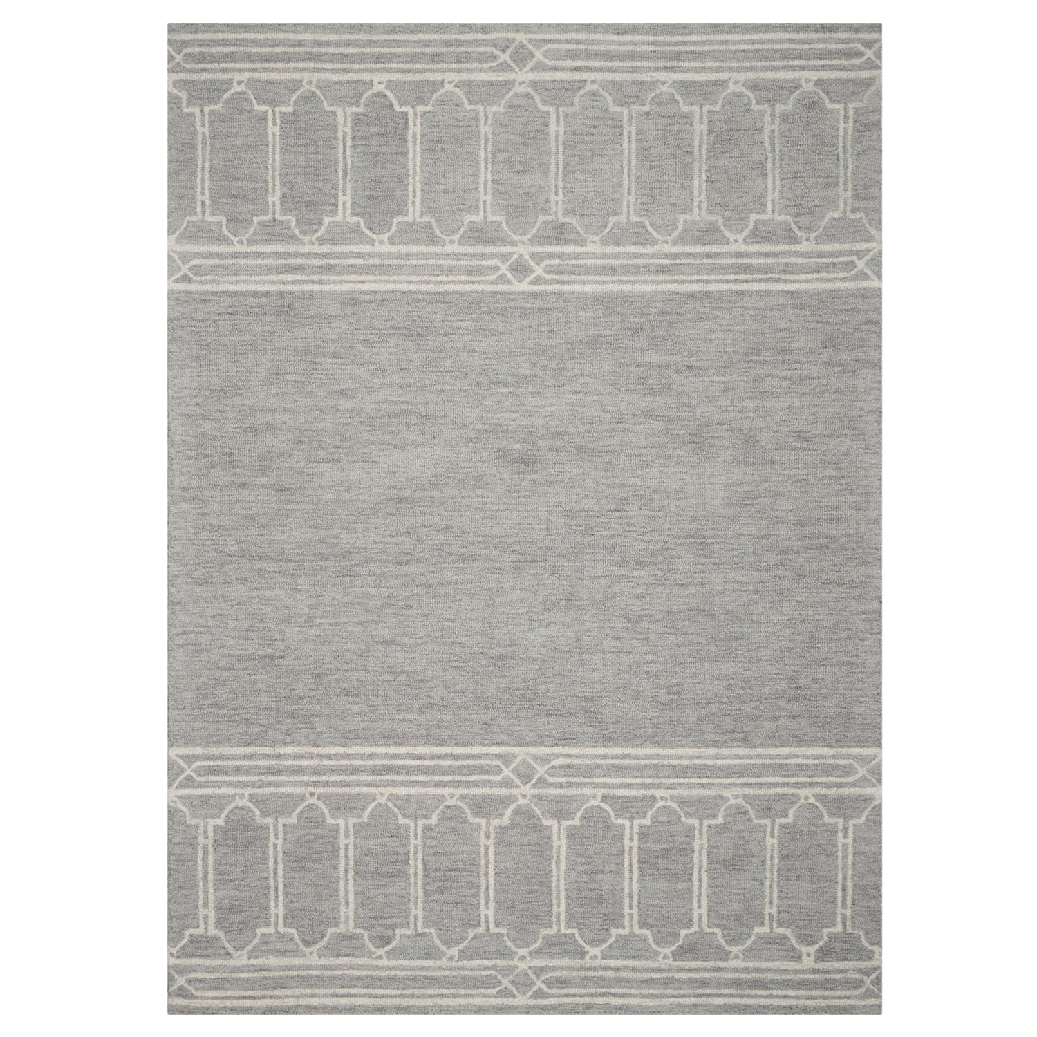8' X 10' Gray And Ivory Wool Geometric Hand Tufted Area Rug-Area Rugs-DECOROLALA