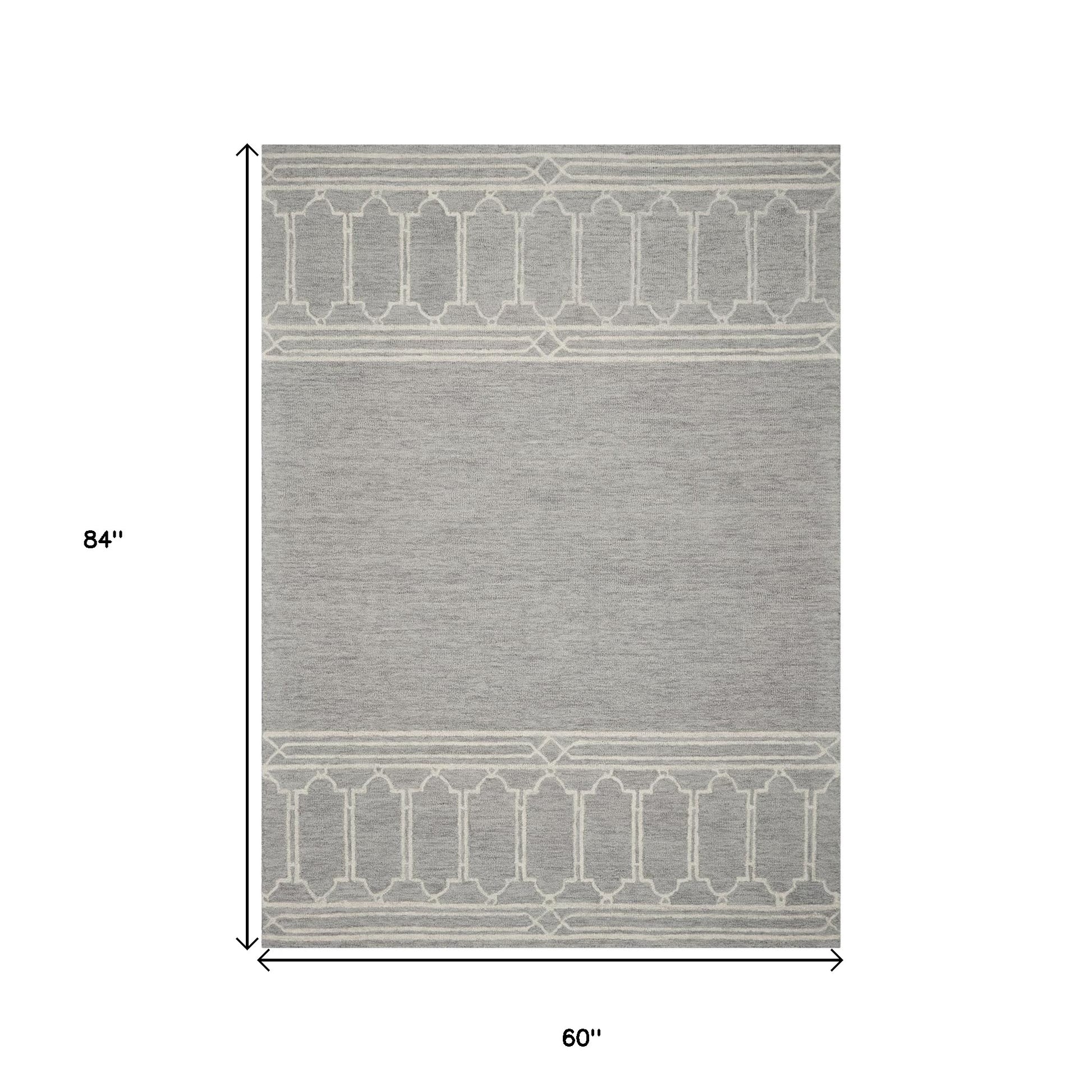 8' X 10' Gray And Ivory Wool Geometric Hand Tufted Area Rug-Area Rugs-DECOROLALA