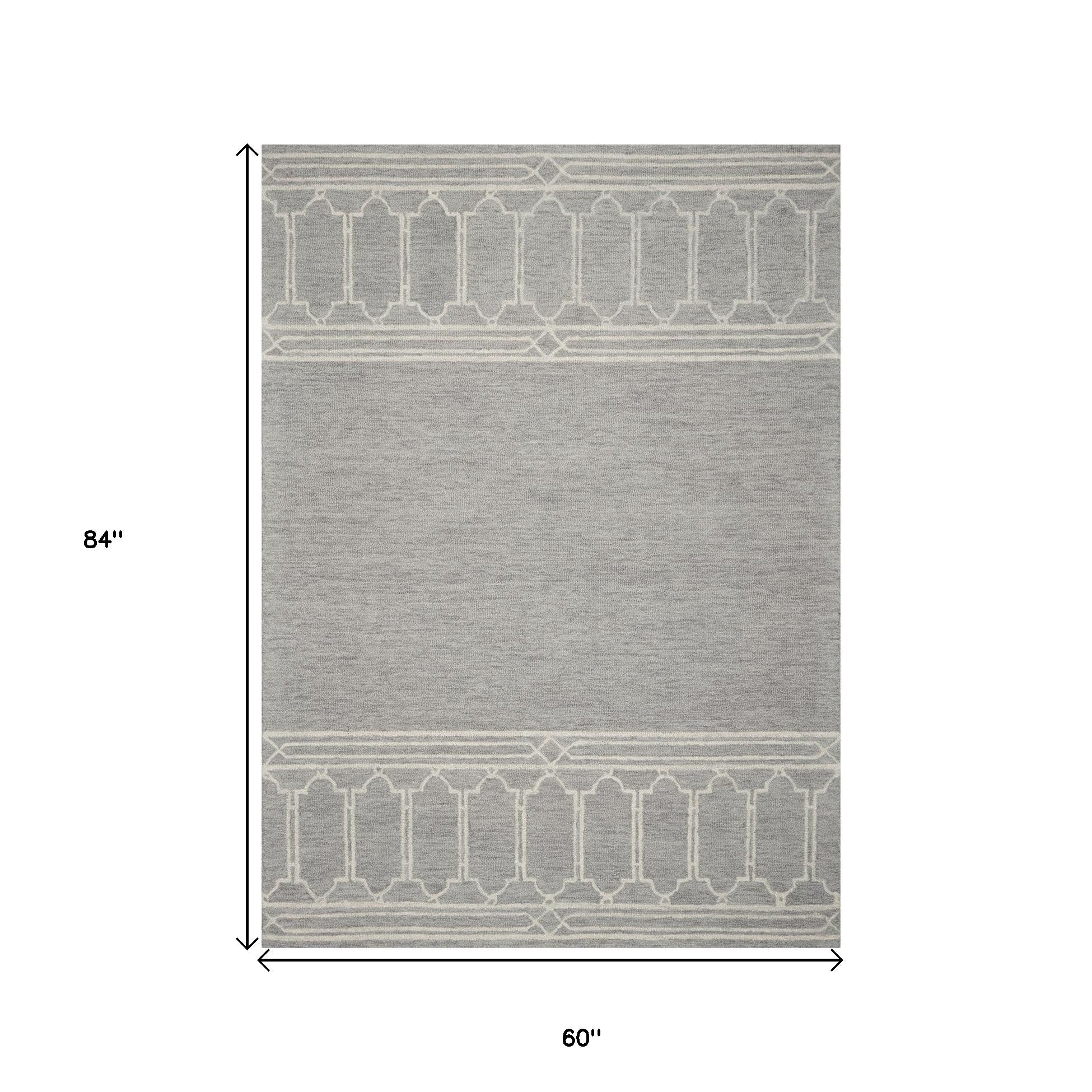 8' X 10' Gray And Ivory Wool Geometric Hand Tufted Area Rug-Area Rugs-DECOROLALA