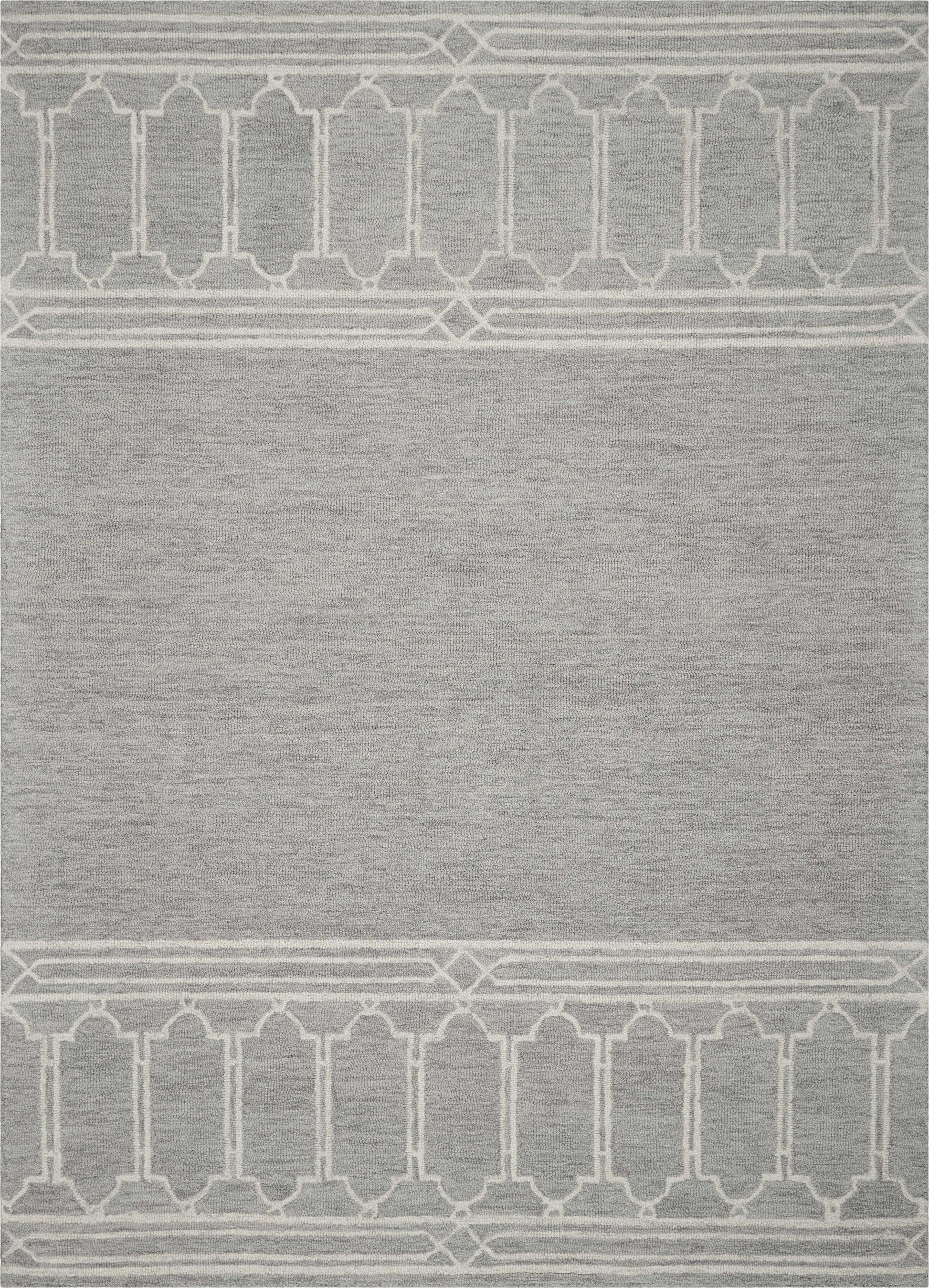 8' X 10' Gray And Ivory Wool Geometric Hand Tufted Area Rug-Area Rugs-DECOROLALA