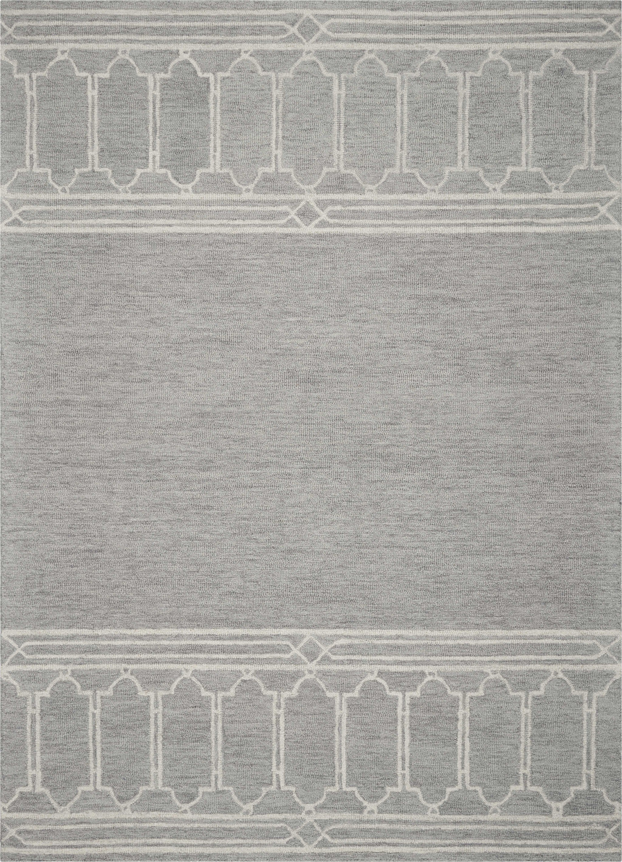 8' X 10' Gray And Ivory Wool Geometric Hand Tufted Area Rug-Area Rugs-DECOROLALA