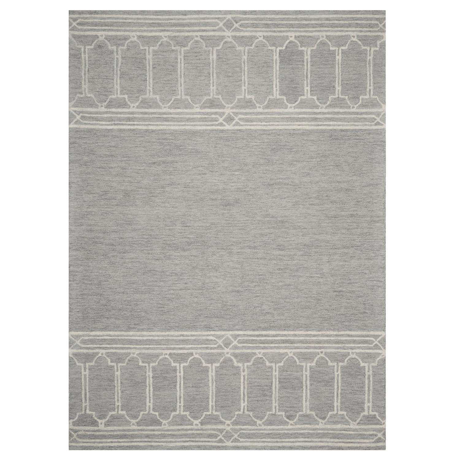 8' X 10' Gray And Ivory Wool Geometric Hand Tufted Area Rug-Area Rugs-DECOROLALA